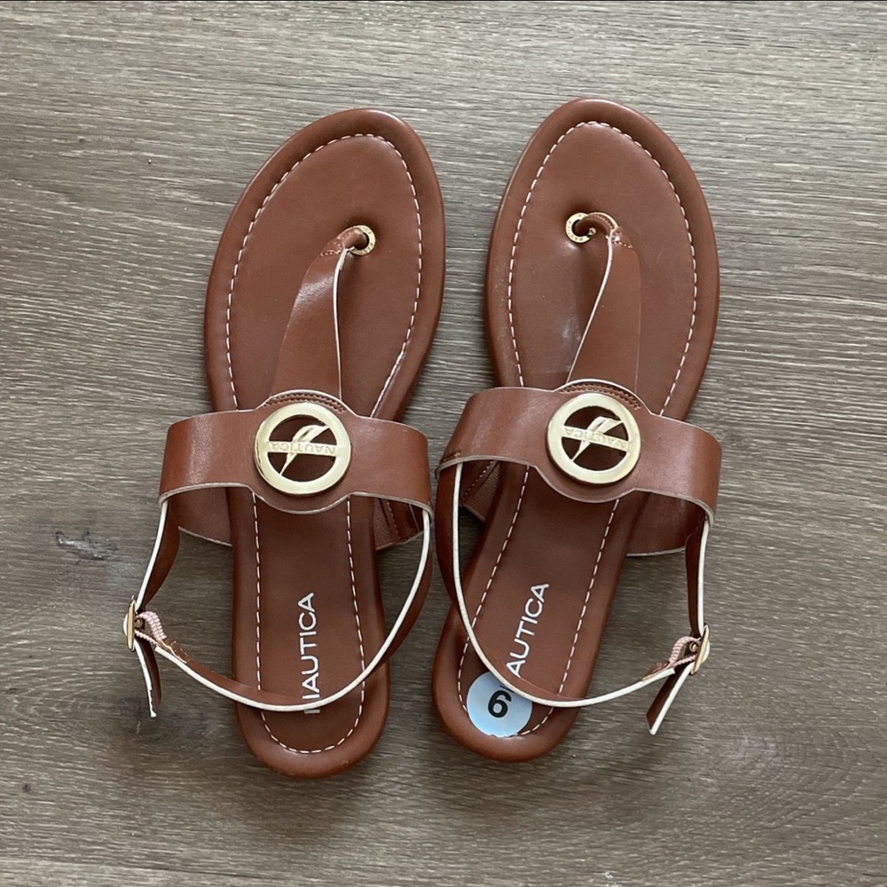 Nautica Brown Sandals Classic T-Strap Design